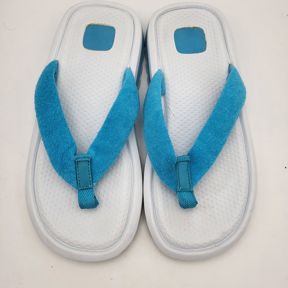 Chadwick's White and Blue Terrycloth Thong - Size 9